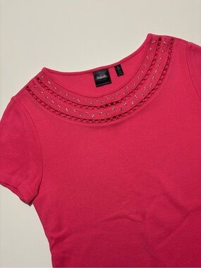 Rafaella Studio Pink & Gold Grommet Accent Cotton Short Sleeve T-Shirt